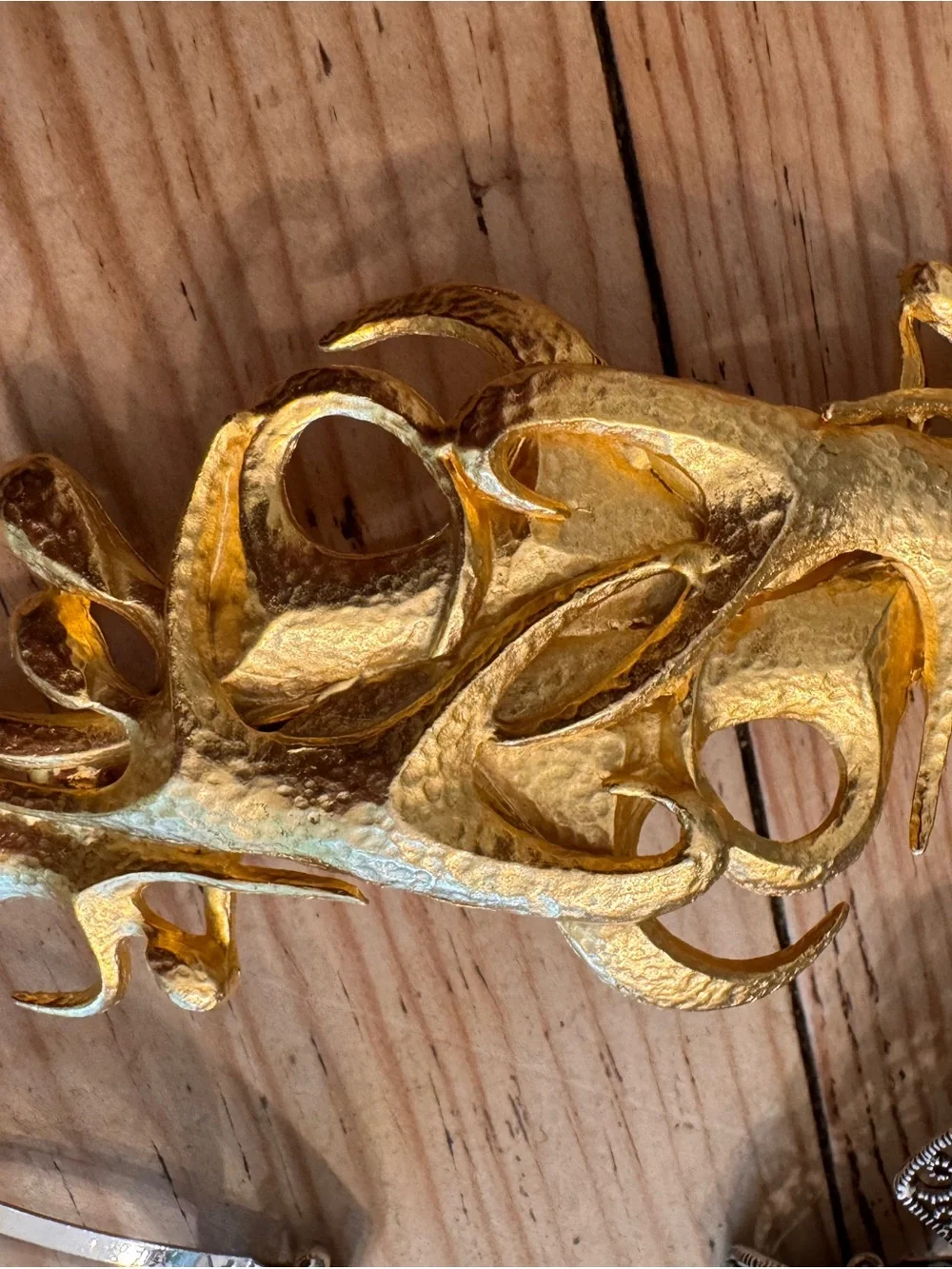 Vintage hammered Gold Dancing Sculpture, Victorian and diamond French hair clips